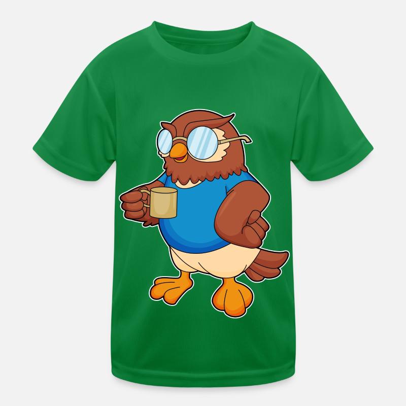 Eule mit Kaffeebecher Kinder Funktions-T-Shirt