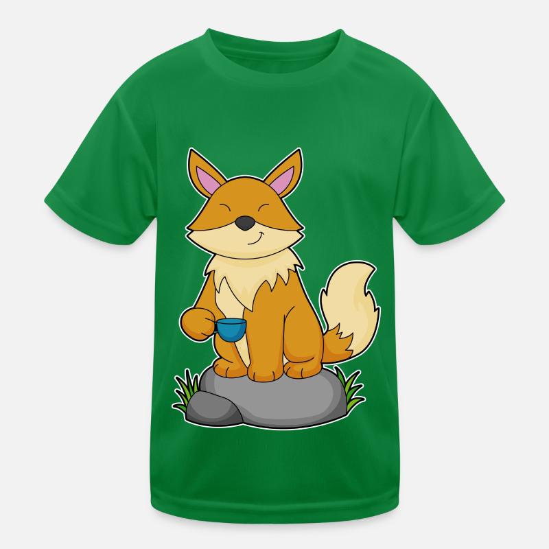 Fuchs mit Kaffeetasse Kinder Funktions-T-Shirt