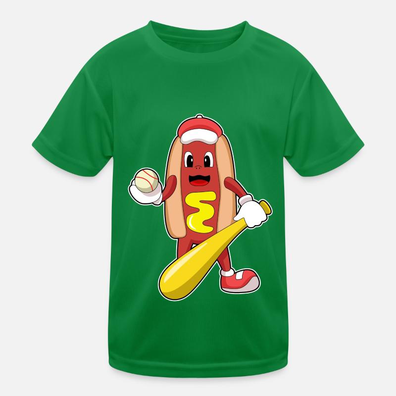 Hot dog at baseball with baseball bat Kids Functional T-Shirt