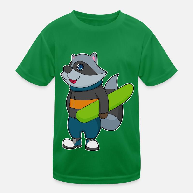 Raccoon as a snowboarder with snowboard Kids Functional T-Shirt