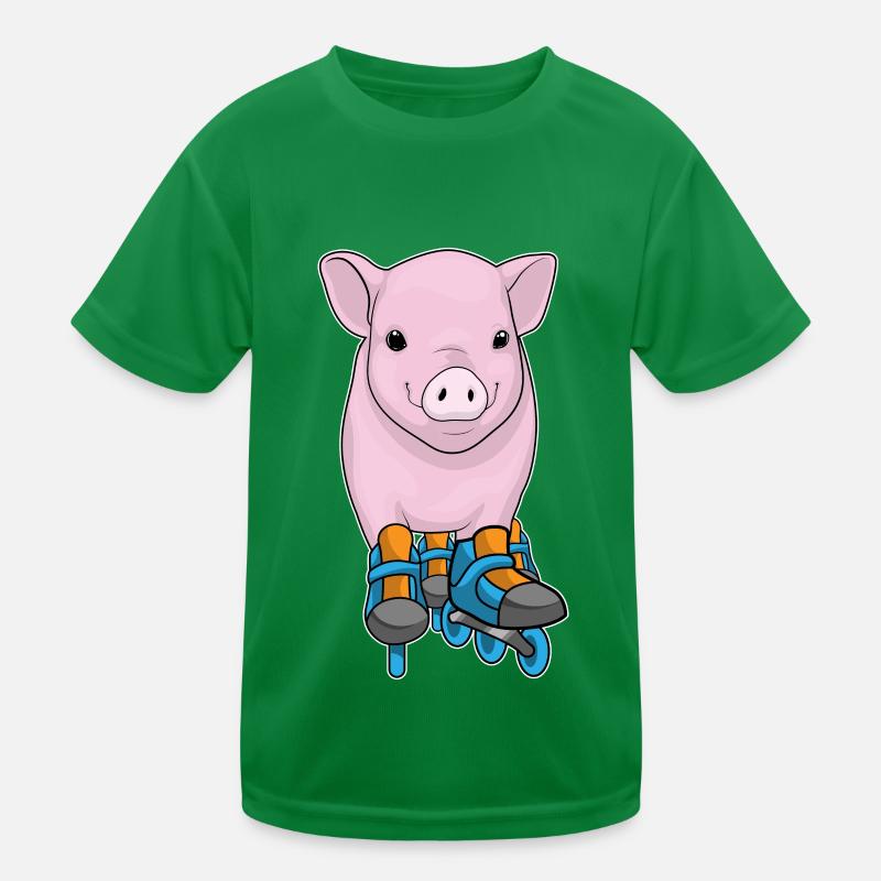 Schwein Inline skating Rollschuhe - Kinder Funktions-T-Shirt - Kelly Green