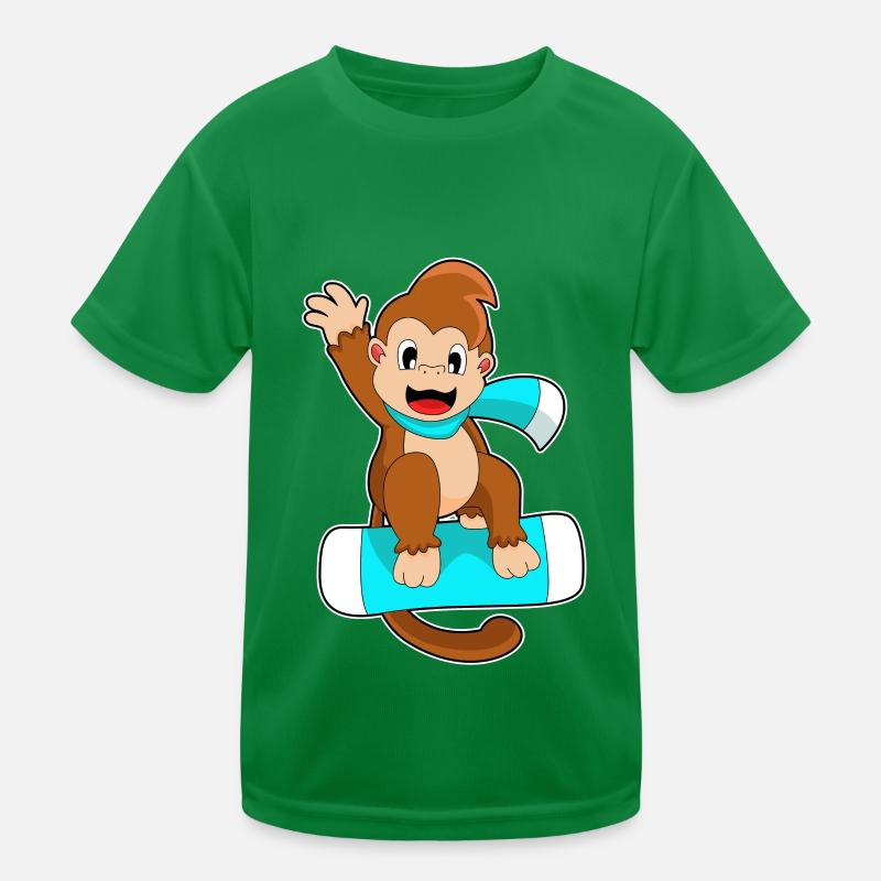 Affe Snowboard Wintersport Kinder Funktions-T-Shirt