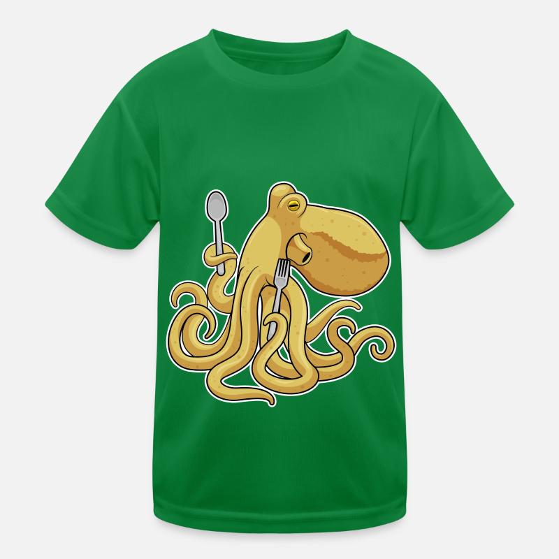 Krake Essen Löffel Gabel Kinder Funktions-T-Shirt