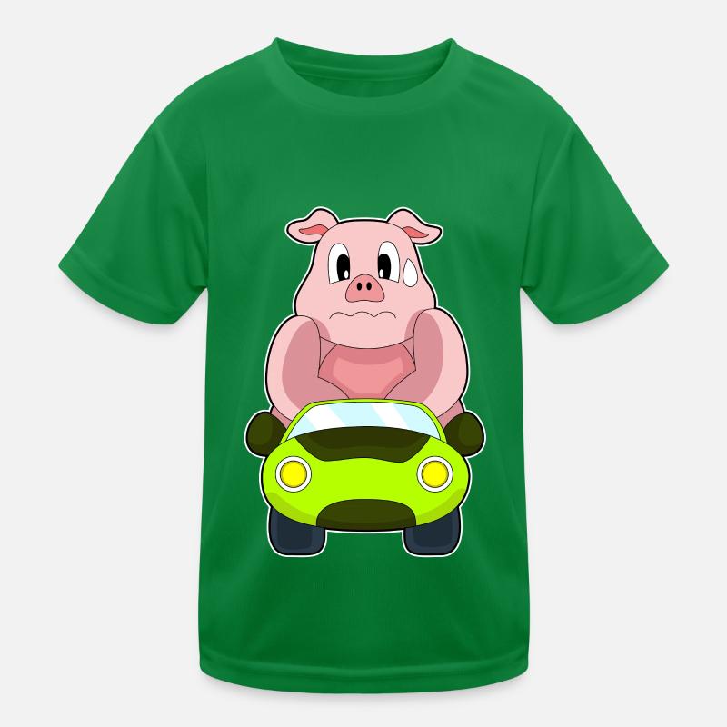 Schwein Auto - Kinder Funktions-T-Shirt - Kelly Green