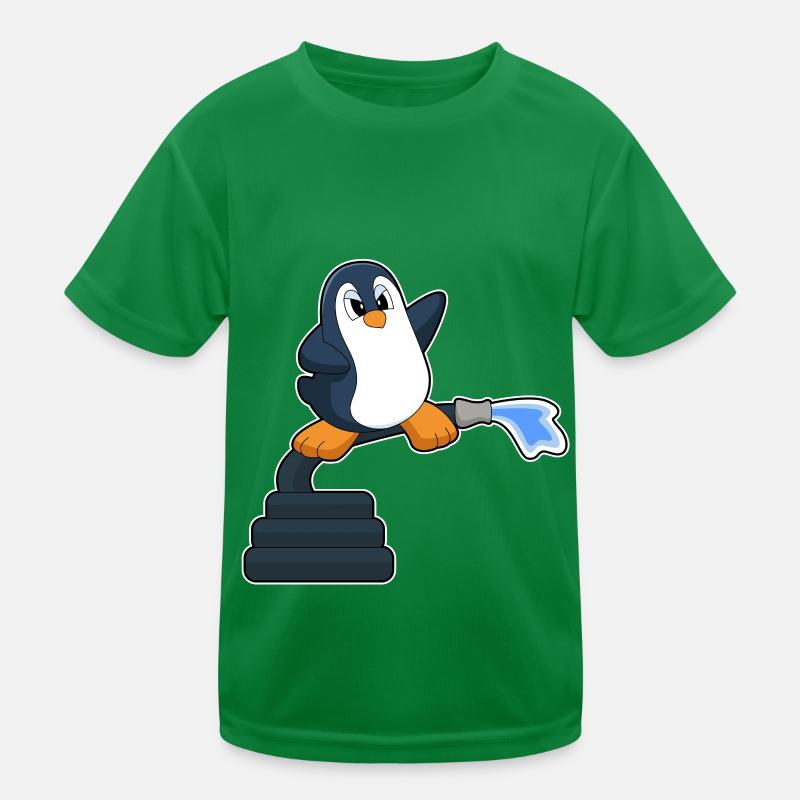 Penguin Firefighter Fire Hose Kids Functional T-Shirt