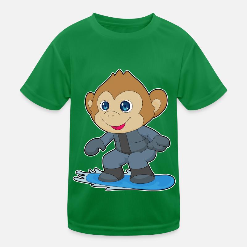 Affe Snowboard Wintersport Kinder Funktions-T-Shirt
