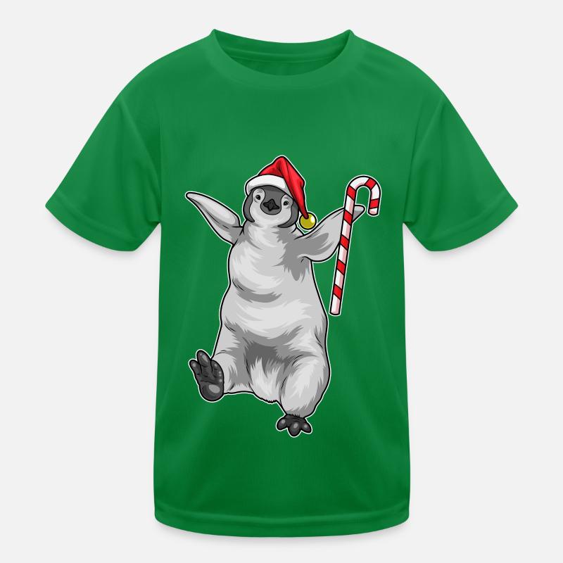 Penguin Christmas Candy Cane Kids Functional T-Shirt
