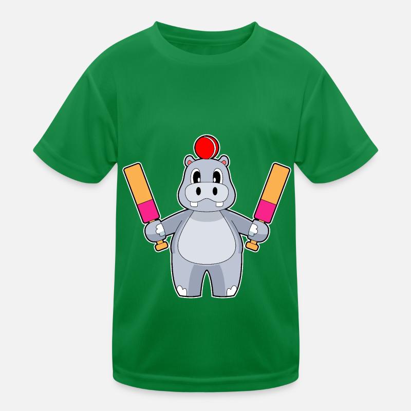 Nilpferd Cricket Cricketschläger Kinder Funktions-T-Shirt