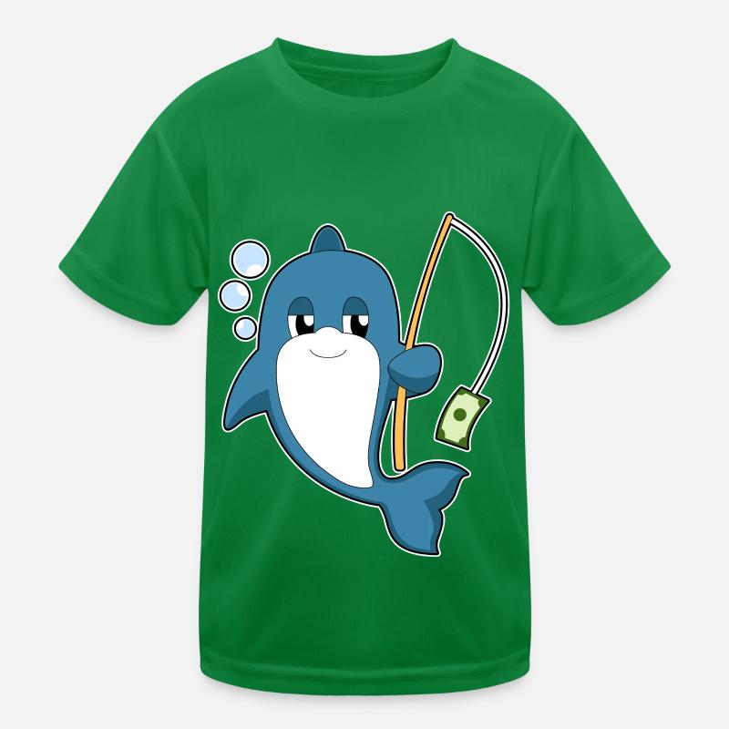Delfin Angler Geldschein Angeln Kinder Funktions-T-Shirt