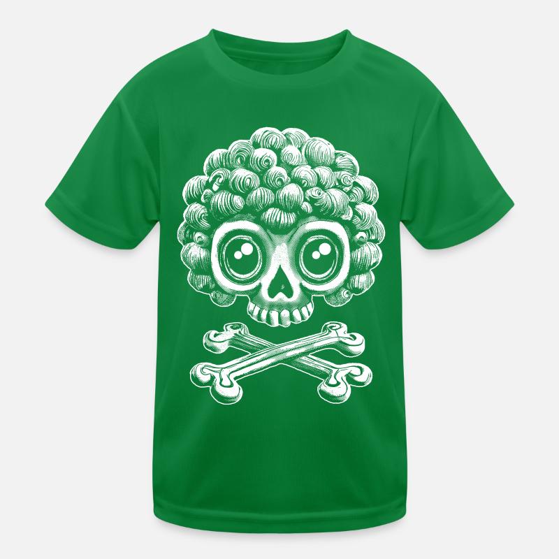 Fashion with bite: monkey skull with curly mane Kids Functional T-Shirt