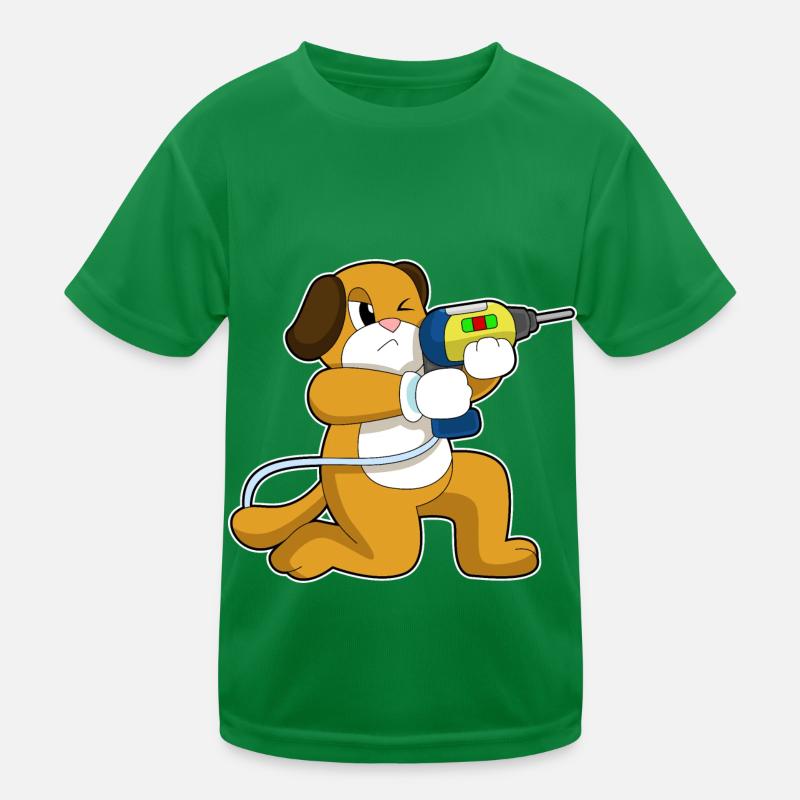 Hund Handwerker Bohrer Kinder Funktions-T-Shirt