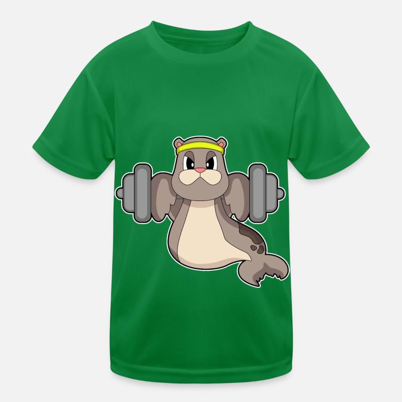Seehund Bodybuilder Hantel Bodybuilding Kinder Funktions-T-Shirt