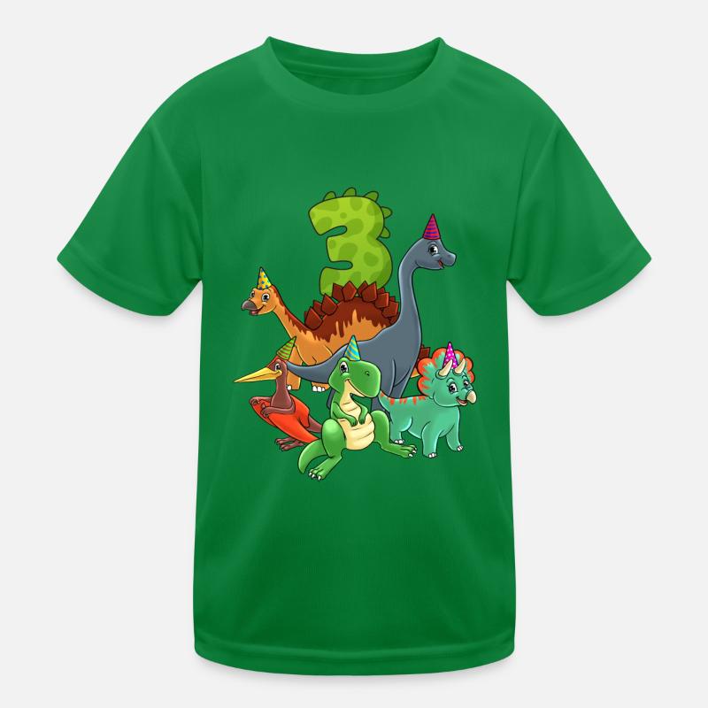 Dinos three year old boy 3rd birthday Trex Kids Functional T-Shirt