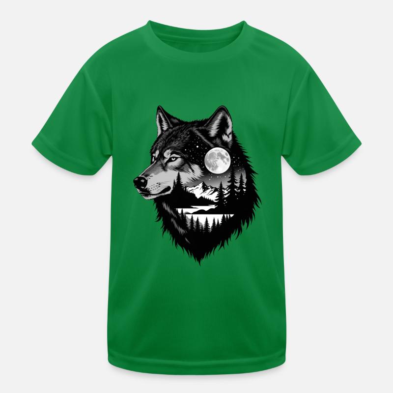 Black Wolf Wolf Portrait. Wolf design Kids Functional T-Shirt