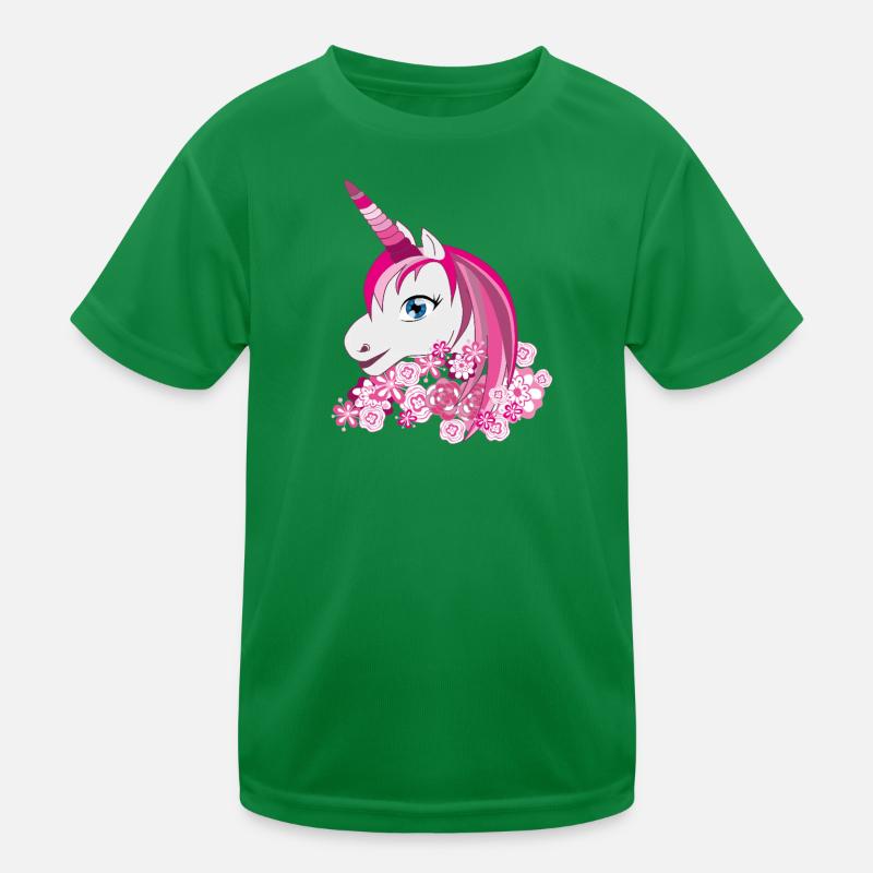 Pinkes Einhorn mit Blütenkrone Kinder Funktions-T-Shirt