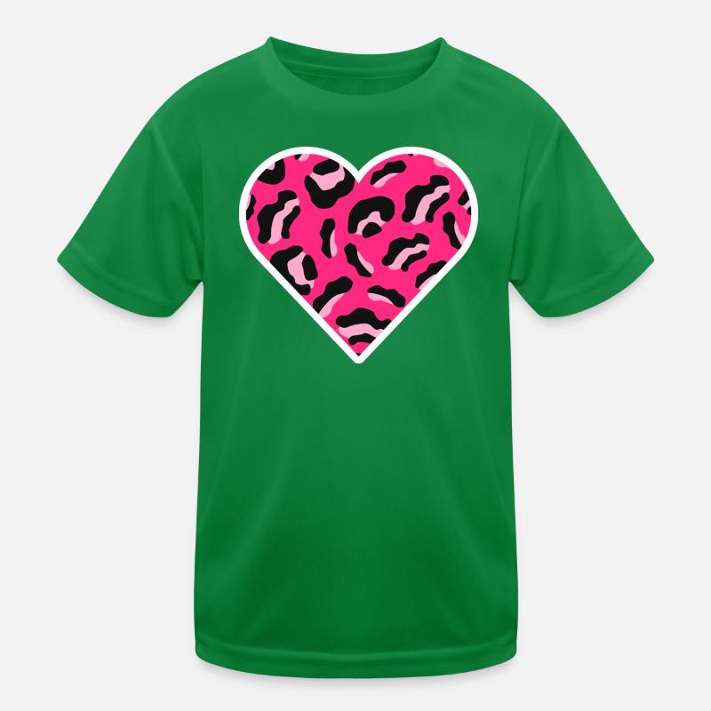 Pink Leopard Print Heart Kids Functional T-Shirt
