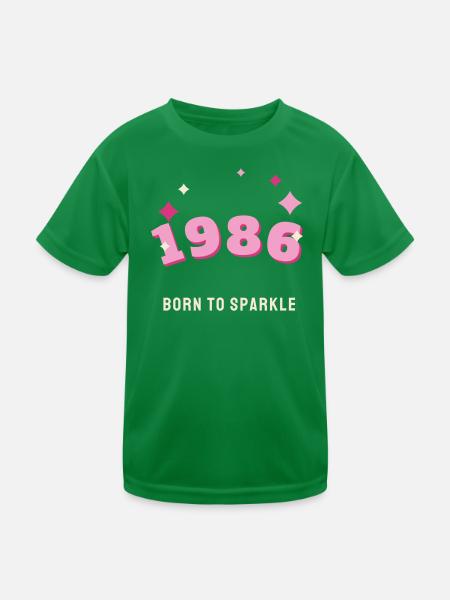 1986 Born to Sparkle Jahrgang 40. Geburtstag - Kinder Funktions-T-Shirt - Kelly Green - Vorne