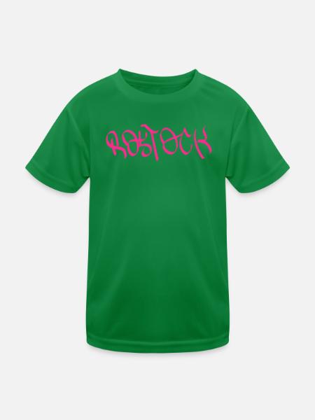 Rostock Graffiti Style T-Shirt - Kinder Funktions-T-Shirt - Kelly Green - Vorne
