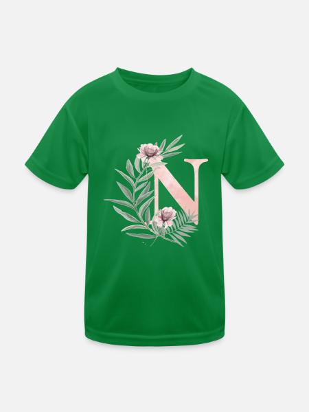 Buchstabe N mit Blumen - Kinder Funktions-T-Shirt - Kelly Green