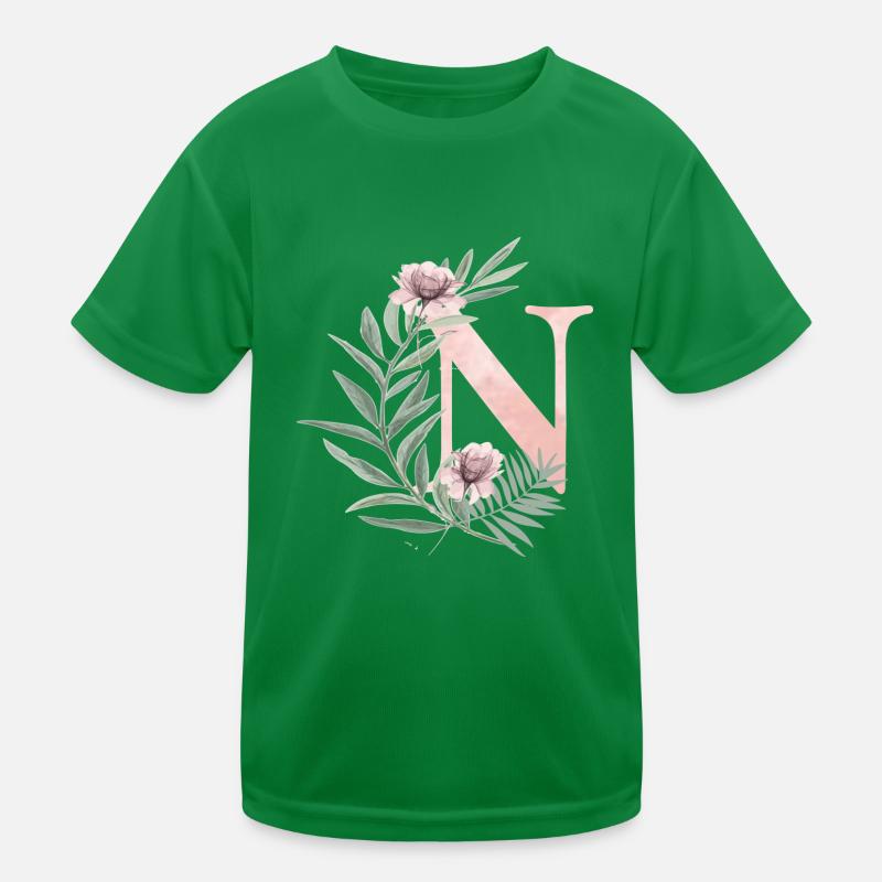 Buchstabe N mit Blumen - Kinder Funktions-T-Shirt - Kelly Green