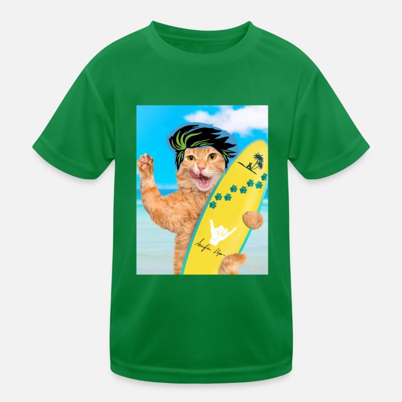 Funny Cat Surfer Dude Kids Functional T-Shirt