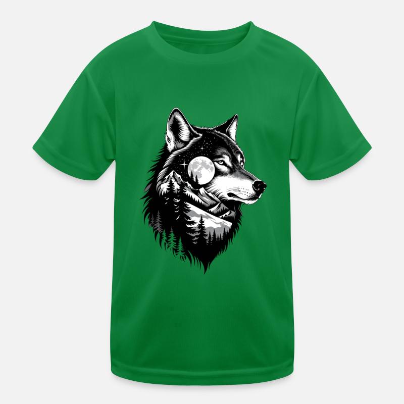 Black Wolf Wolf Portrait. Wolf design Kids Functional T-Shirt
