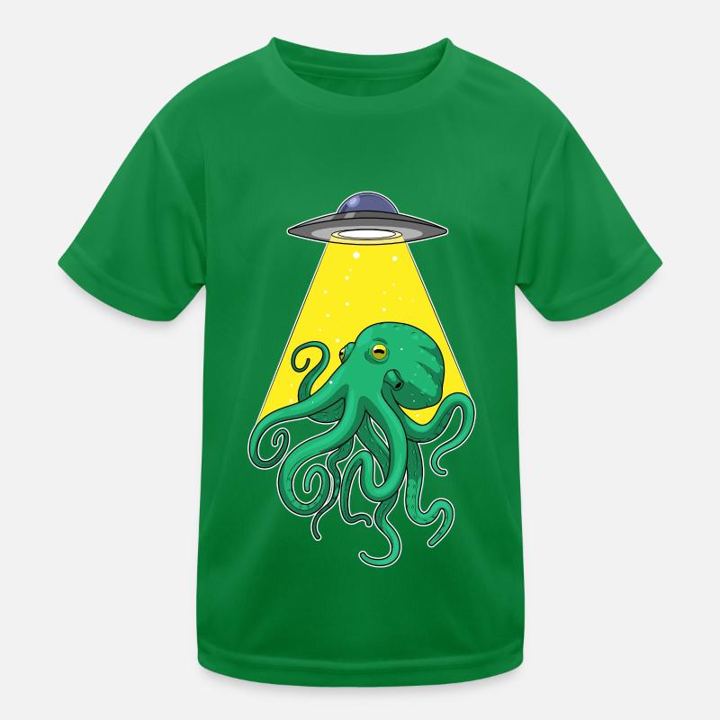 Octopus, Spaceship, Space Kids Functional T-Shirt