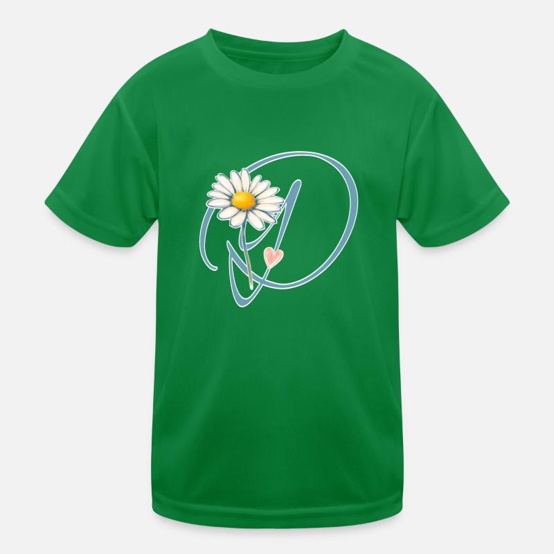 Buchstabe D Gänseblümchen Herz Kinder Funktions-T-Shirt