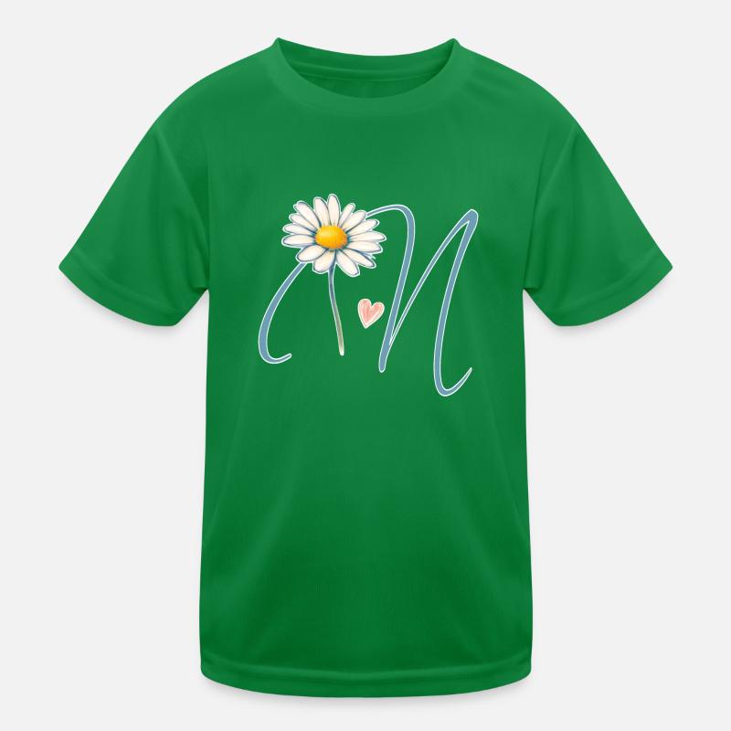 Buchstabe N Gänseblümchen Herz Kinder Funktions-T-Shirt
