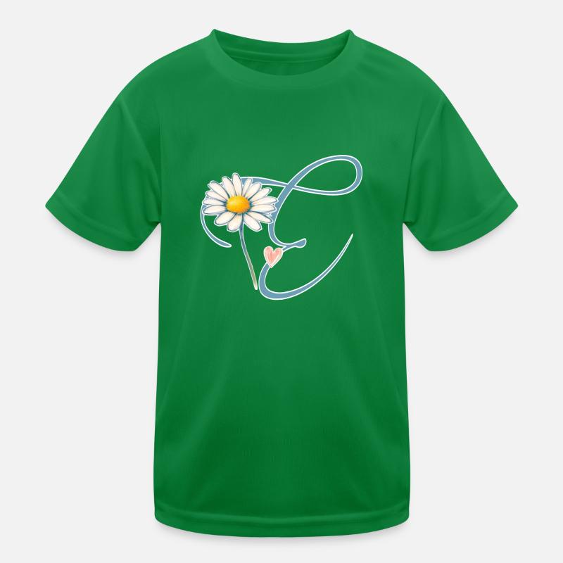 Letter E Daisy Heart Kids Functional T-Shirt