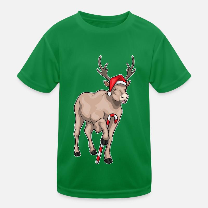 Reindeer Christmas Candy Cane Kids Functional T-Shirt