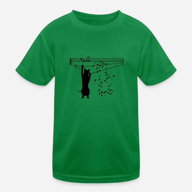 Cat plays with notes - Kids Functional T-Shirt - kelly green