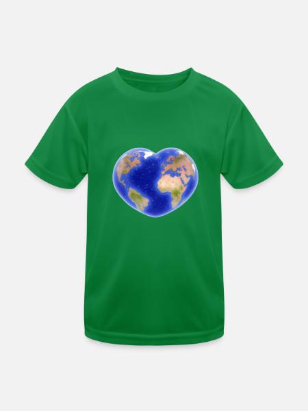 Erde Herz herzförmig Geschenkidee Planet Geografie - Kinder Funktions-T-Shirt - Kelly Green