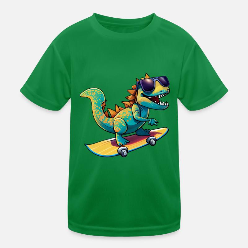 Dino Dinosaurier auf Skateboard mit Sonnenbrille Kinder Funktions-T-Shirt