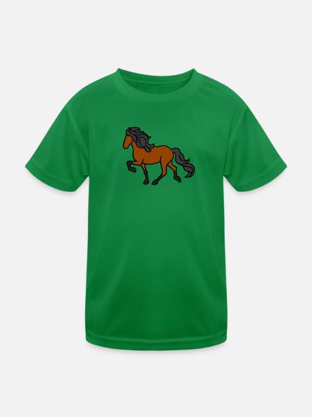 Islandpferd, Brauner, heller - Kinder Funktions-T-Shirt - Kelly Green - Vorne