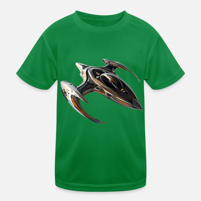 With the spaceship through space Kids Functional T-Shirt