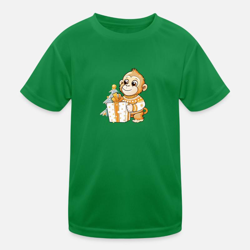 Cute monkey unwrapping gift Kids Functional T-Shirt