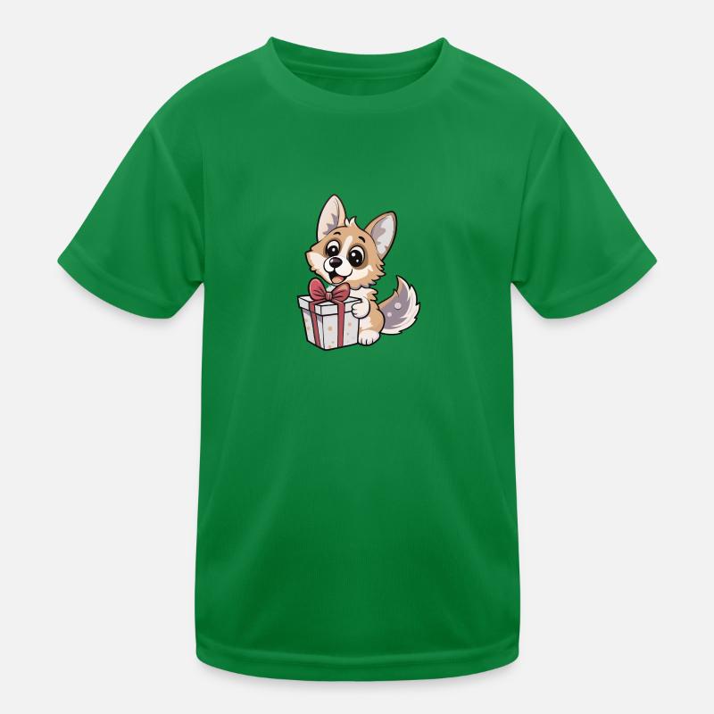 Niedlicher Wolf packt Geschenk aus Kinder Funktions-T-Shirt