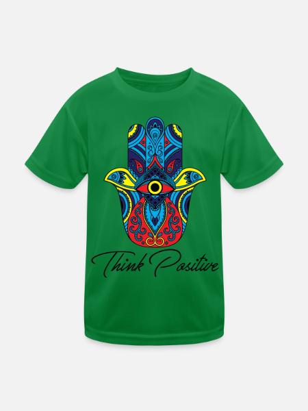 hamsa hand fatima yoga think positive Geschenk - Kinder Funktions-T-Shirt - Kelly Green - Vorne