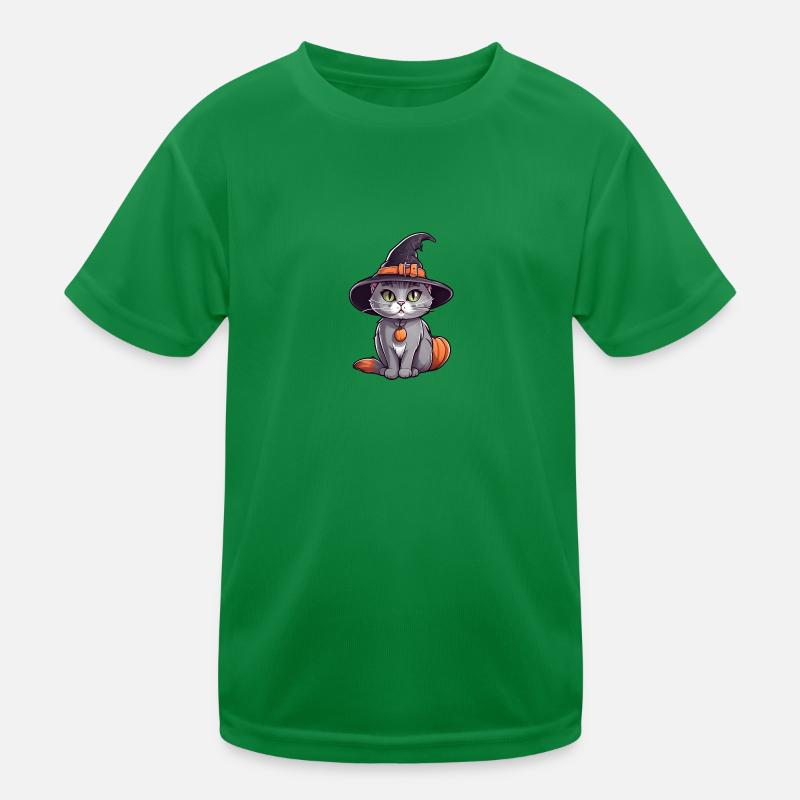 Niedliche Halloween Katze mit Hexenhut. Kinder Funktions-T-Shirt