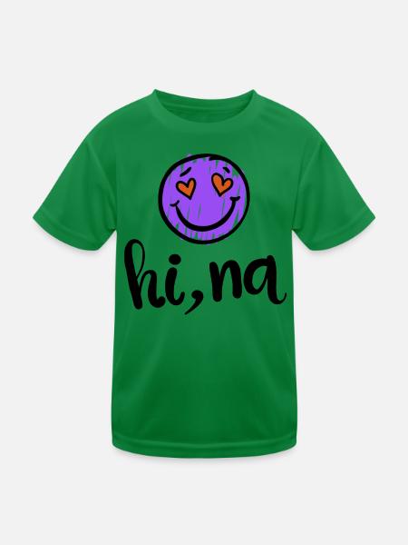 Emoji "Hi na" | purple heart eyes text - Kids Functional T-Shirt - kelly green