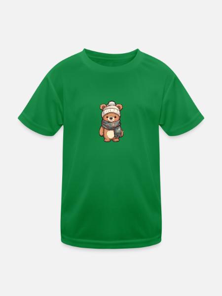 Niedlicher Bär im festlichen Winter-Look! - Kinder Funktions-T-Shirt - Kelly Green