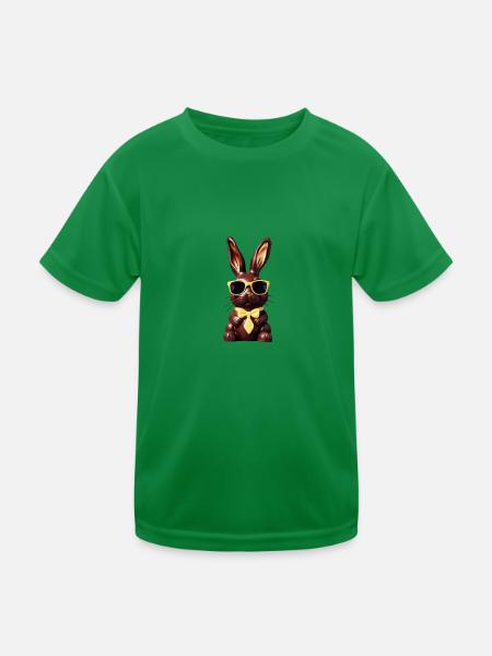 Chocolate Bunny Bo Graphic - Kids Functional T-Shirt - kelly green - Front