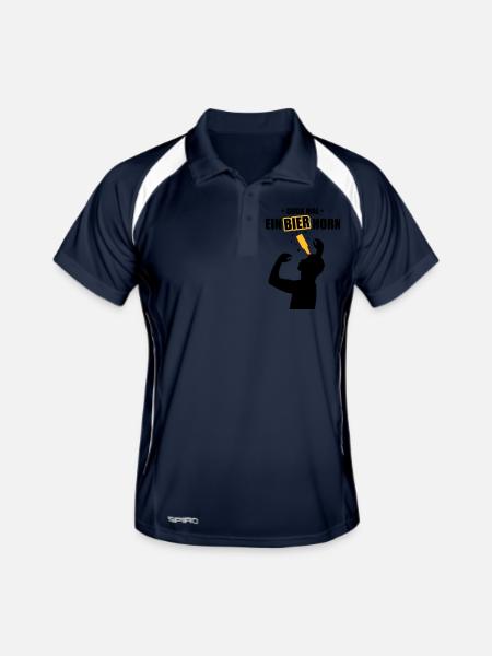 Ein Bierhorn - Malle T-Shirt - Mallorca Crew Shirt - Männer Polo atmungsaktiv - Navy/Weiß - Vorne