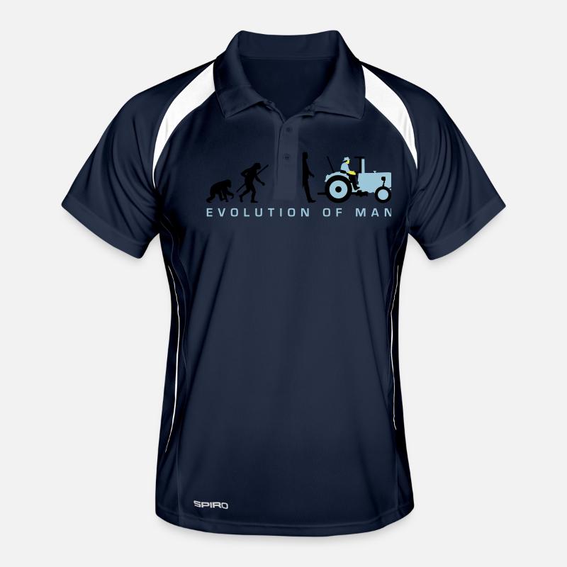 evolution_des_mannes_bauer_mit_trecker_c - Männer Polo atmungsaktiv - Navy/Weiß