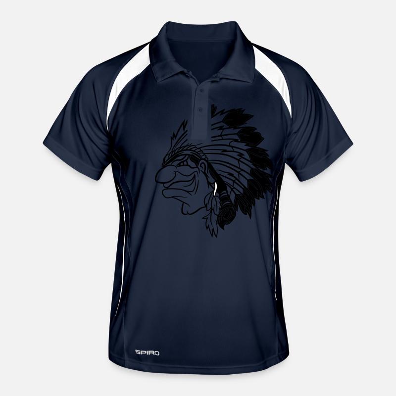 Indian chief grinning cunningly cartoon monochrome Men's Polo breathable