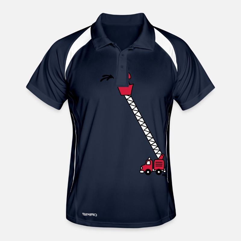 Feuerwehrmann mit Feuerwehrauto (c) - Männer Polo atmungsaktiv - Navy/Weiß