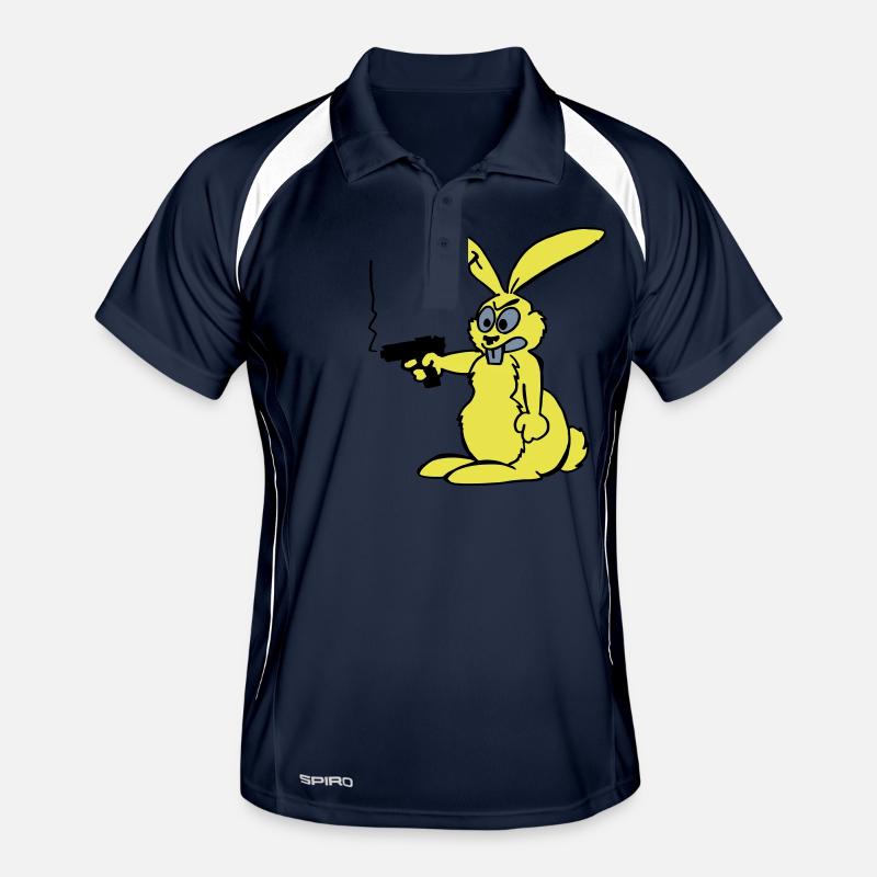 Hase mit Waffe - Männer Polo atmungsaktiv - Navy/Weiß