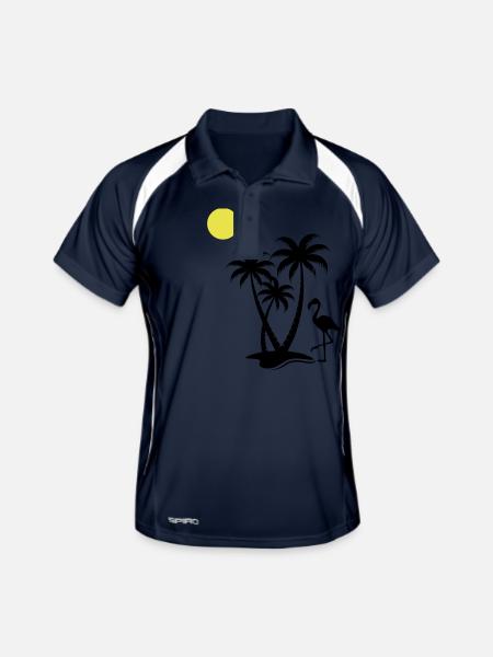 flamingo palmen - Männer Polo atmungsaktiv - Navy/Weiß - Vorne