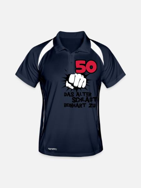 50. Geburtstag: Das Alter schlägt beinhart zu - Männer Polo atmungsaktiv - Navy/Weiß - Vorne